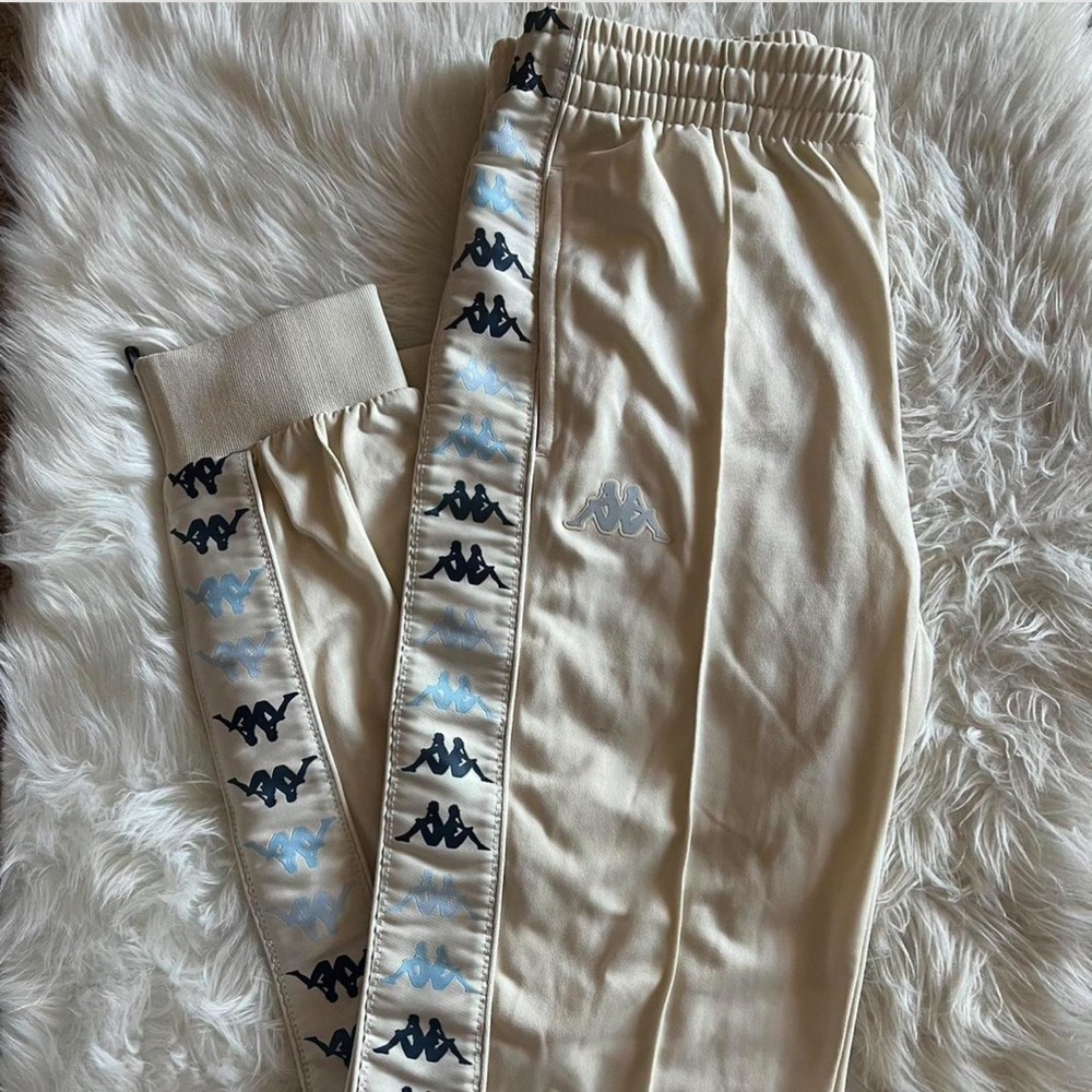 Kappa Beige/Cream Joggers with Light Blue and Dark Blue Details